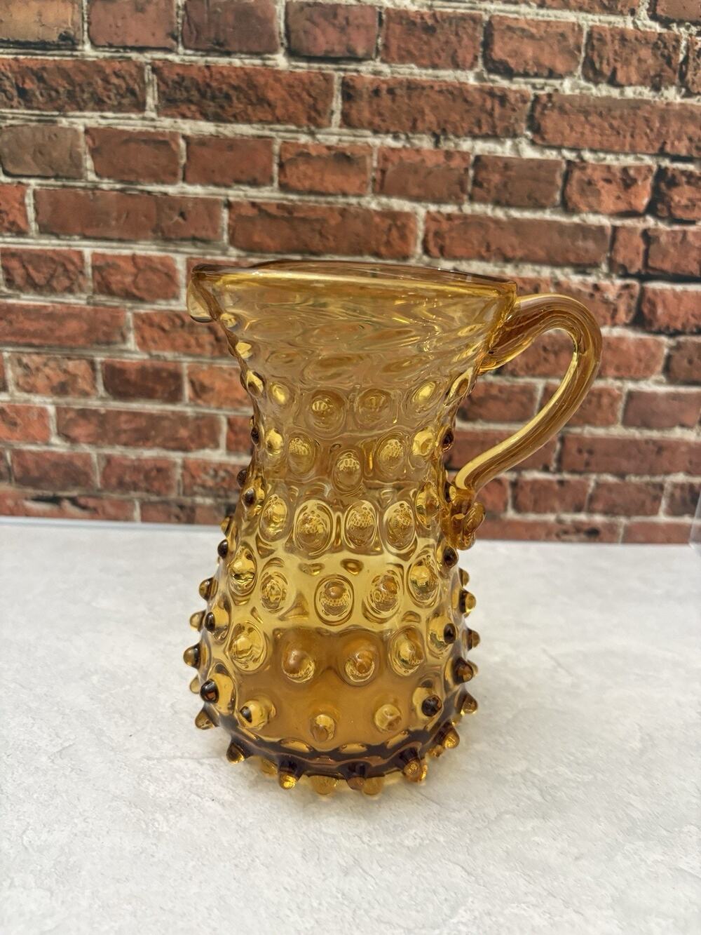 Empoli ITALY Amber Hobnail Glass MCM Spikey Seed Pitcher Jug 1950's Vintage EXC